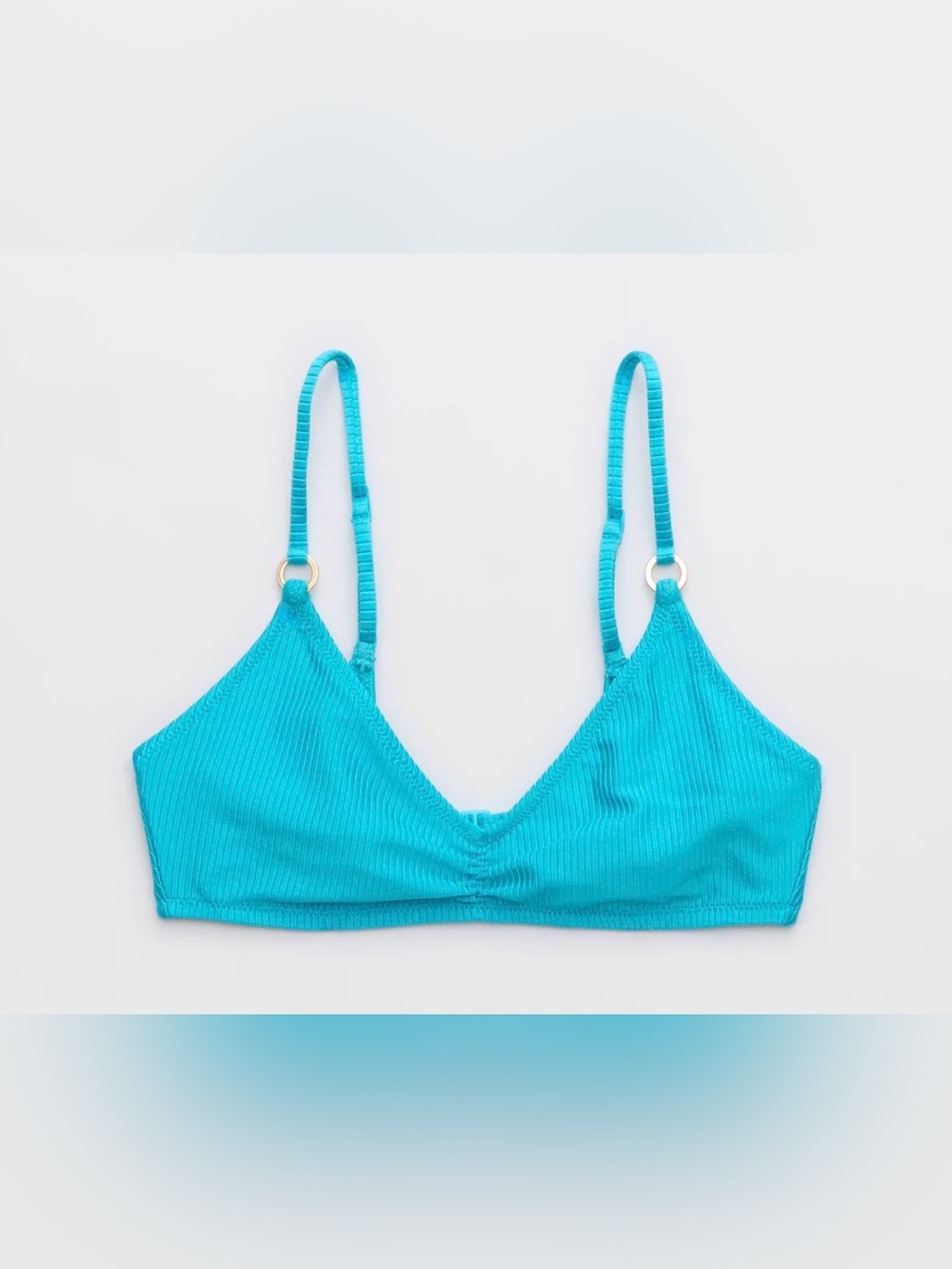 NWT Aerie Beach Babe Shine Rib Voop Bikini Top in Blue - Size L